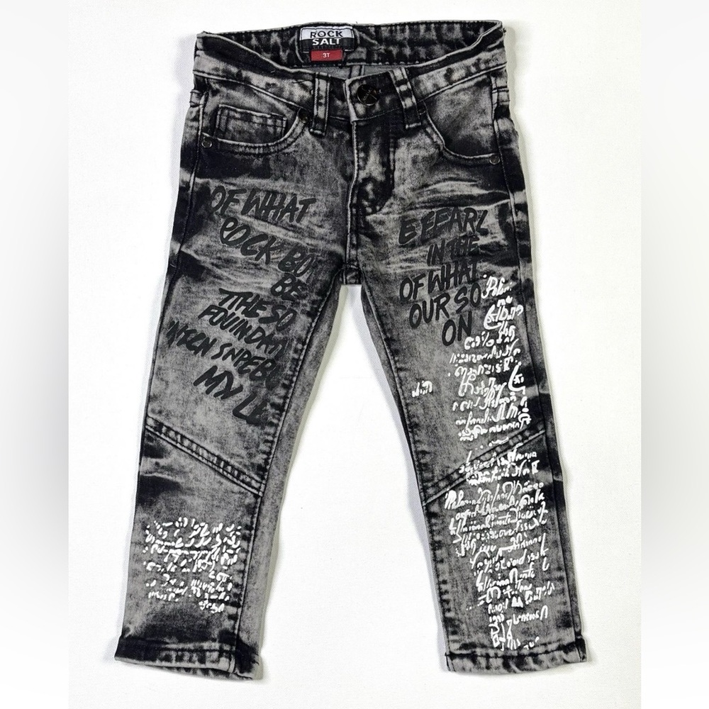 Rock Salt Jeans Boys 3T Black Graffiti Distressed Straight Stretch